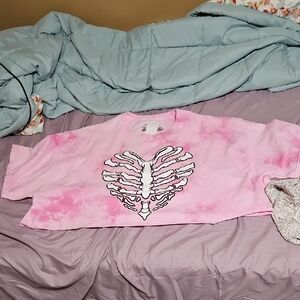Pink Skeleton Heart Cropped Shirt